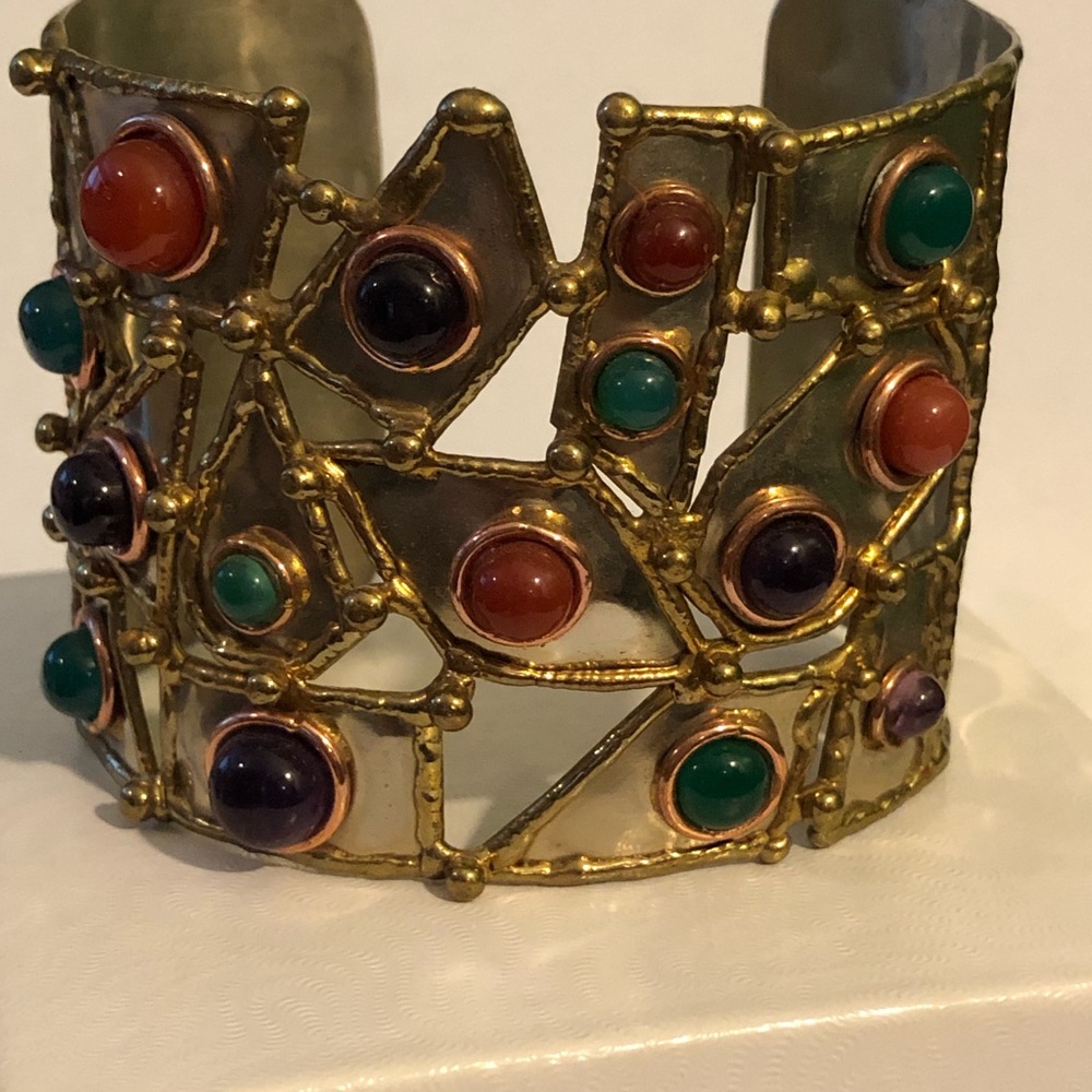 Multi Gemstone Gold Copper Cuff 57.29 ctw